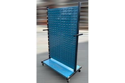 Used Blue HD Double Sided Louvered Bin Rack